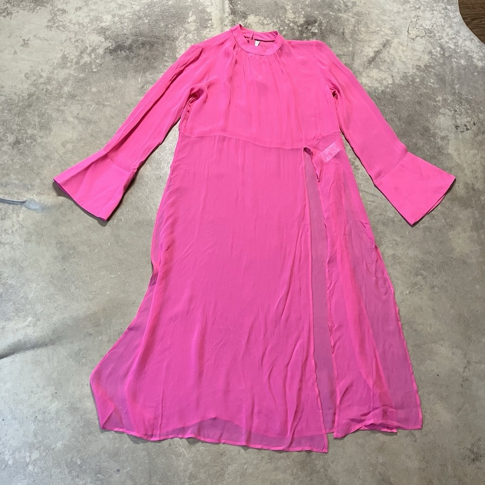 By Anthropologie Tunic Dress Womens Size XS‎ Pink Long Sleeve Sheer Slits